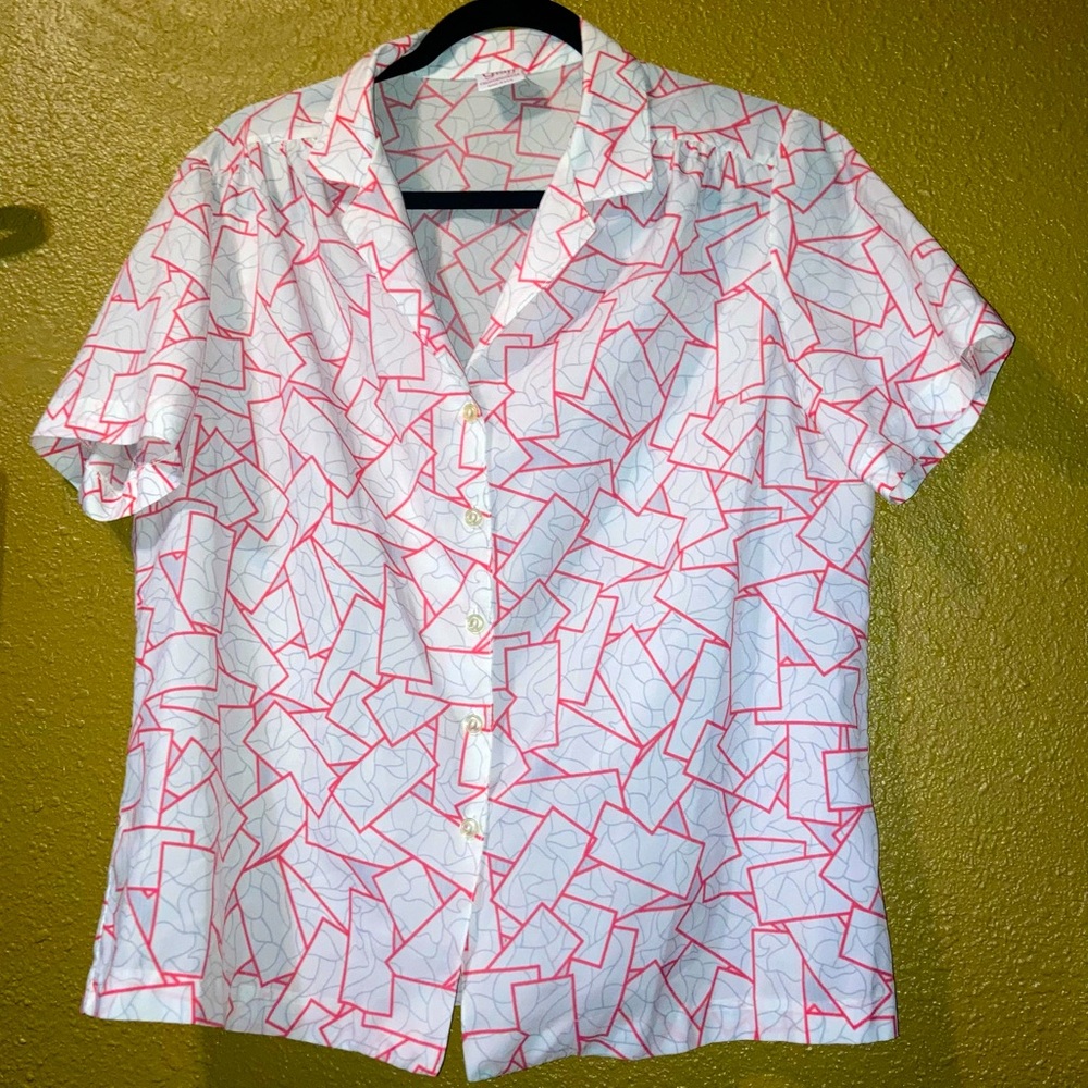 Women’s Funky Blocks Boxy button down short sleeve shirt / blouse